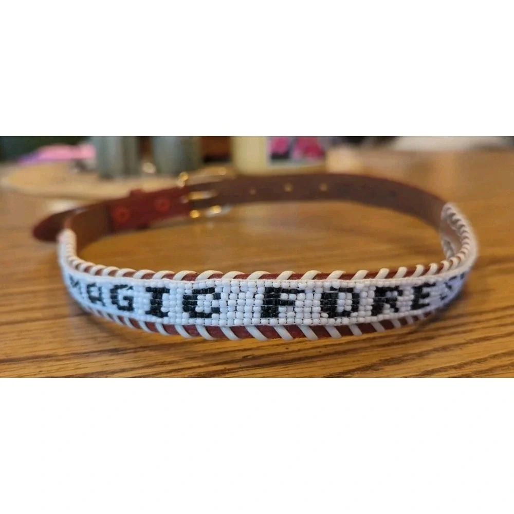 NOS Magic Forest Lake George NY Novelty Beaded Leather Belt Kids Youth Adult 24